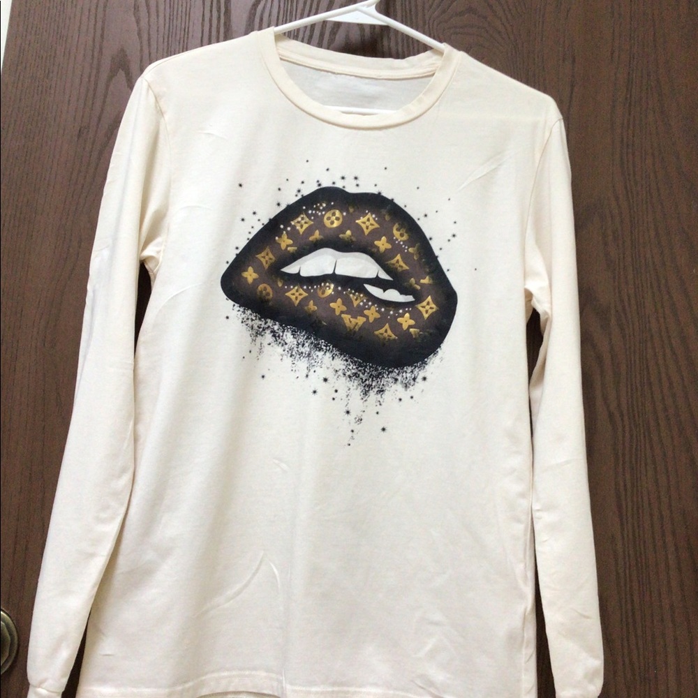Ivory tunic women shirt top LV logo fashion 100% cotton, sz S Unused